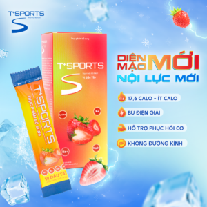 Gói T+Sports vị Dâu Tây - nước bù điện giải hộp 5 gói
